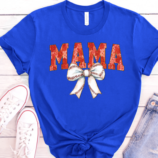 Baseball Mama with bow DTF Transfer Design