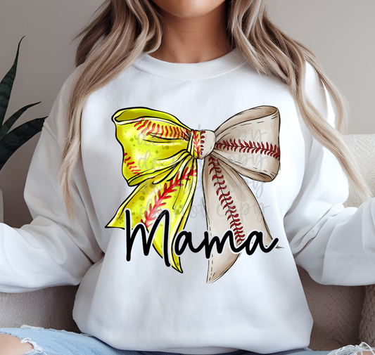 Mama baseball and softball bow DTF Transfer Design