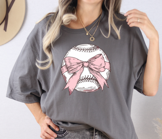 Baseball with pink bow DTF Transfer Design