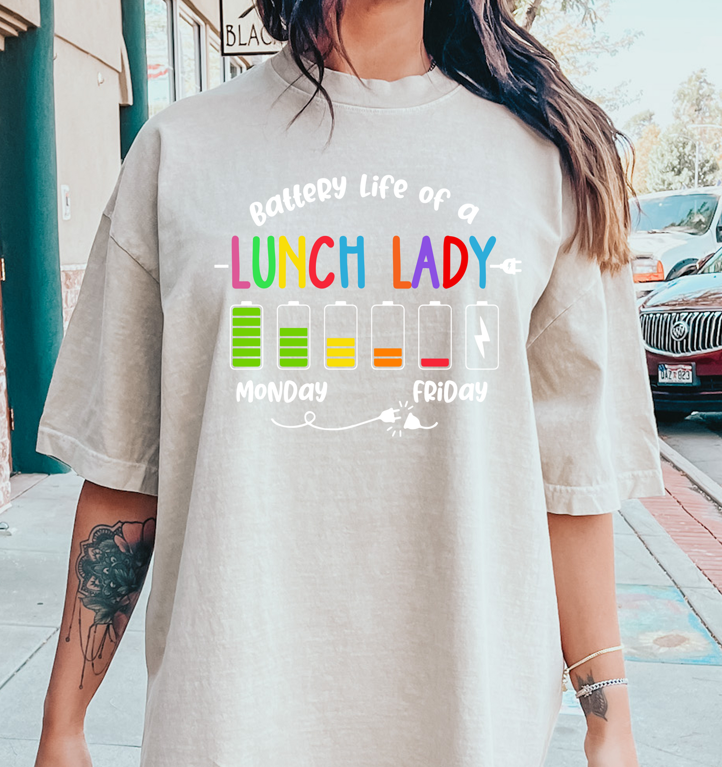 battery of a Lunch Lady Monday-Friday DTF Transfer Design