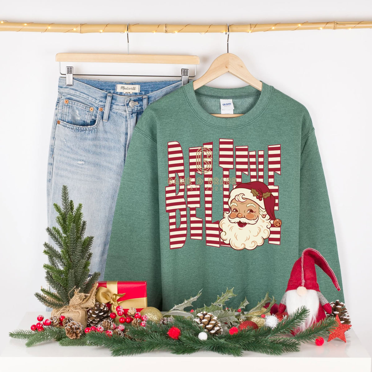 believe stripes with santa DTF Transfer Design