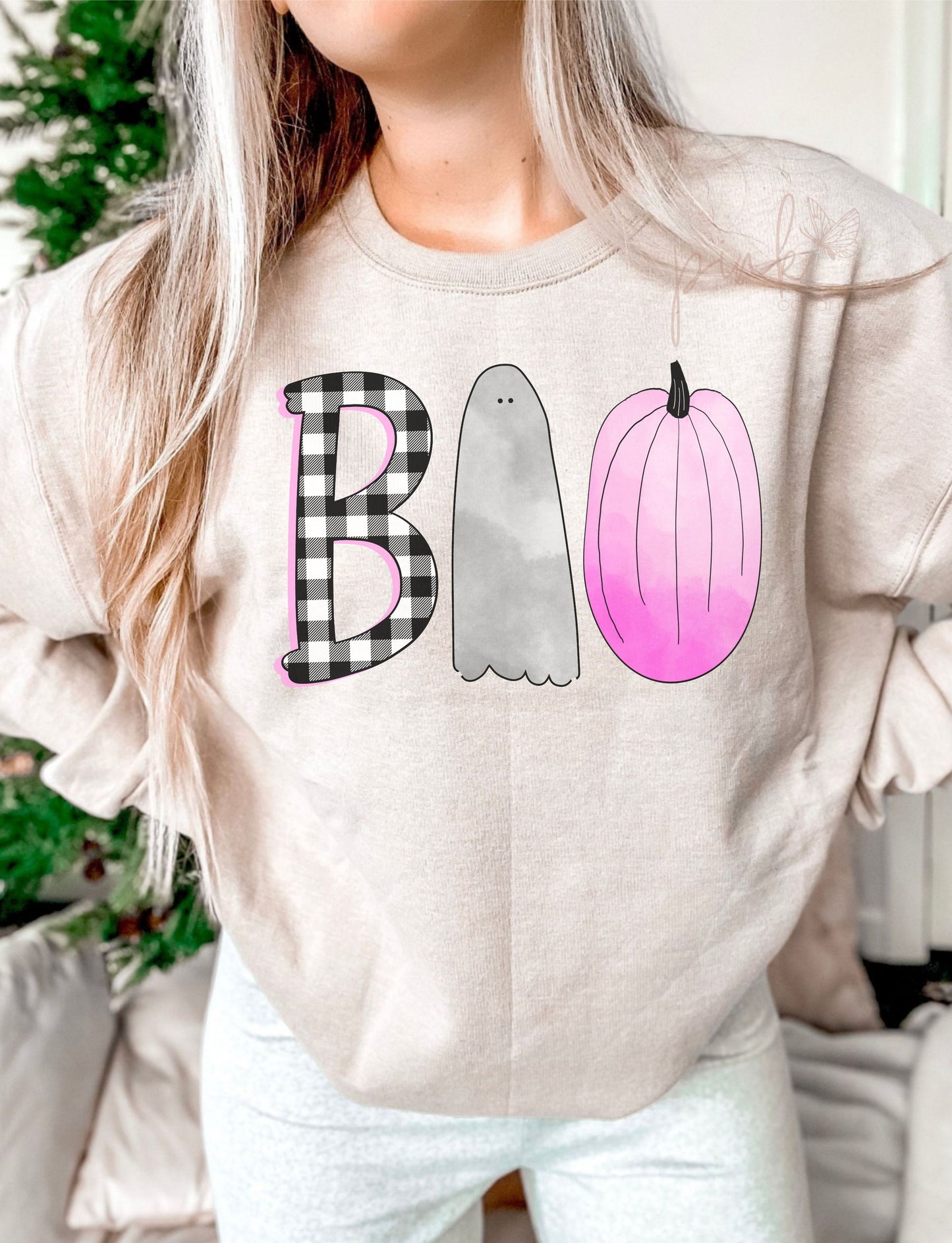 Boo Plaid Ghost Pink Pumpkin DTF Transfer Design