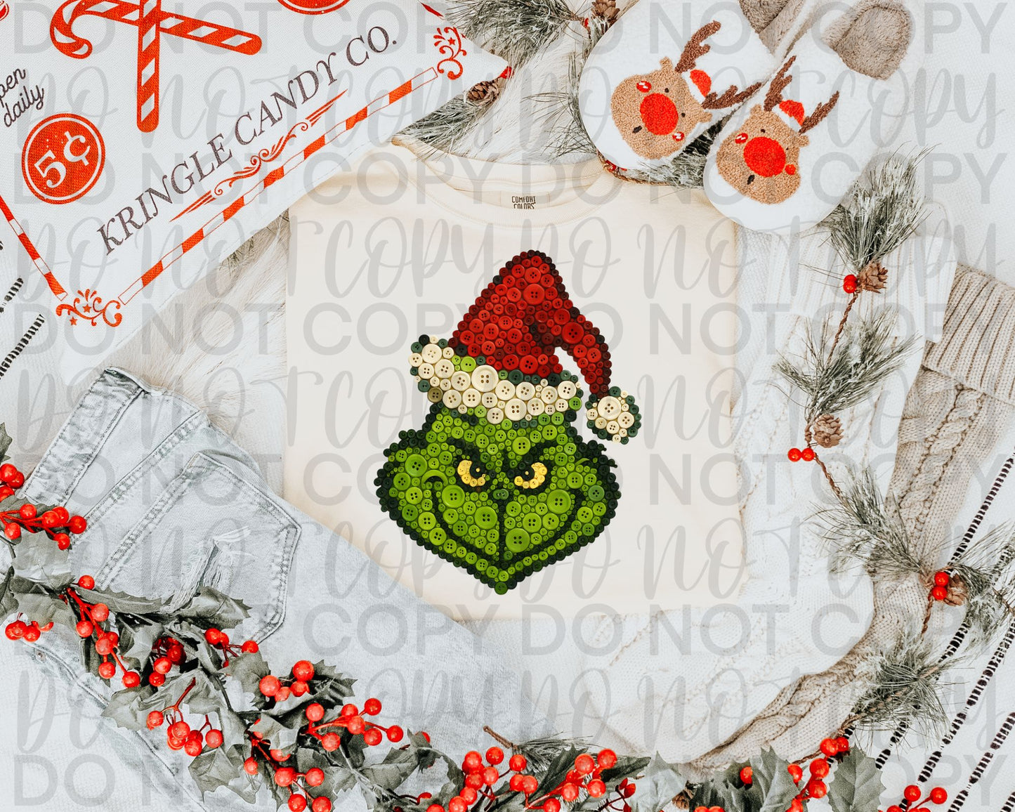 Button Grinch DTF Transfer Design SS