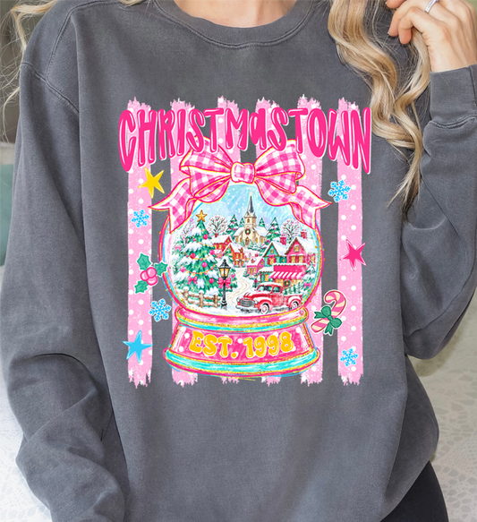 christmas town snow globe lines DTF Transfer Design