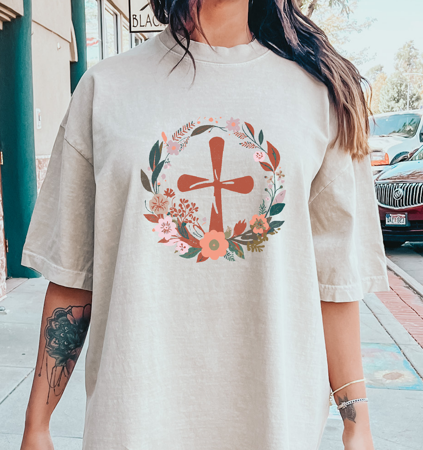 Circle Cross boho flowers DTF Transfer Design