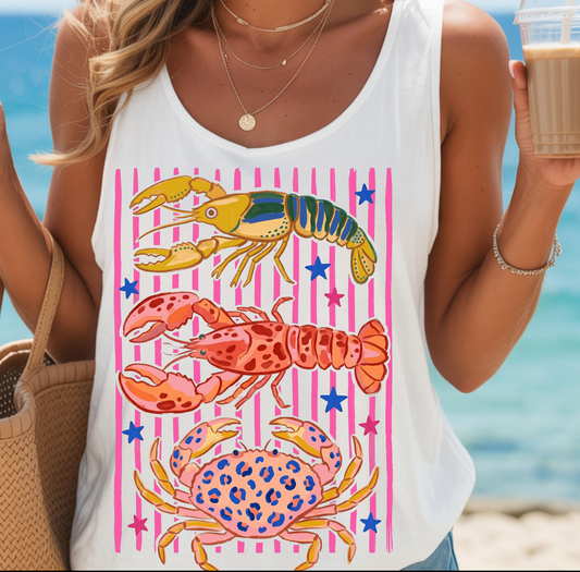 crustaceans summer stripes DTF Transfer Design