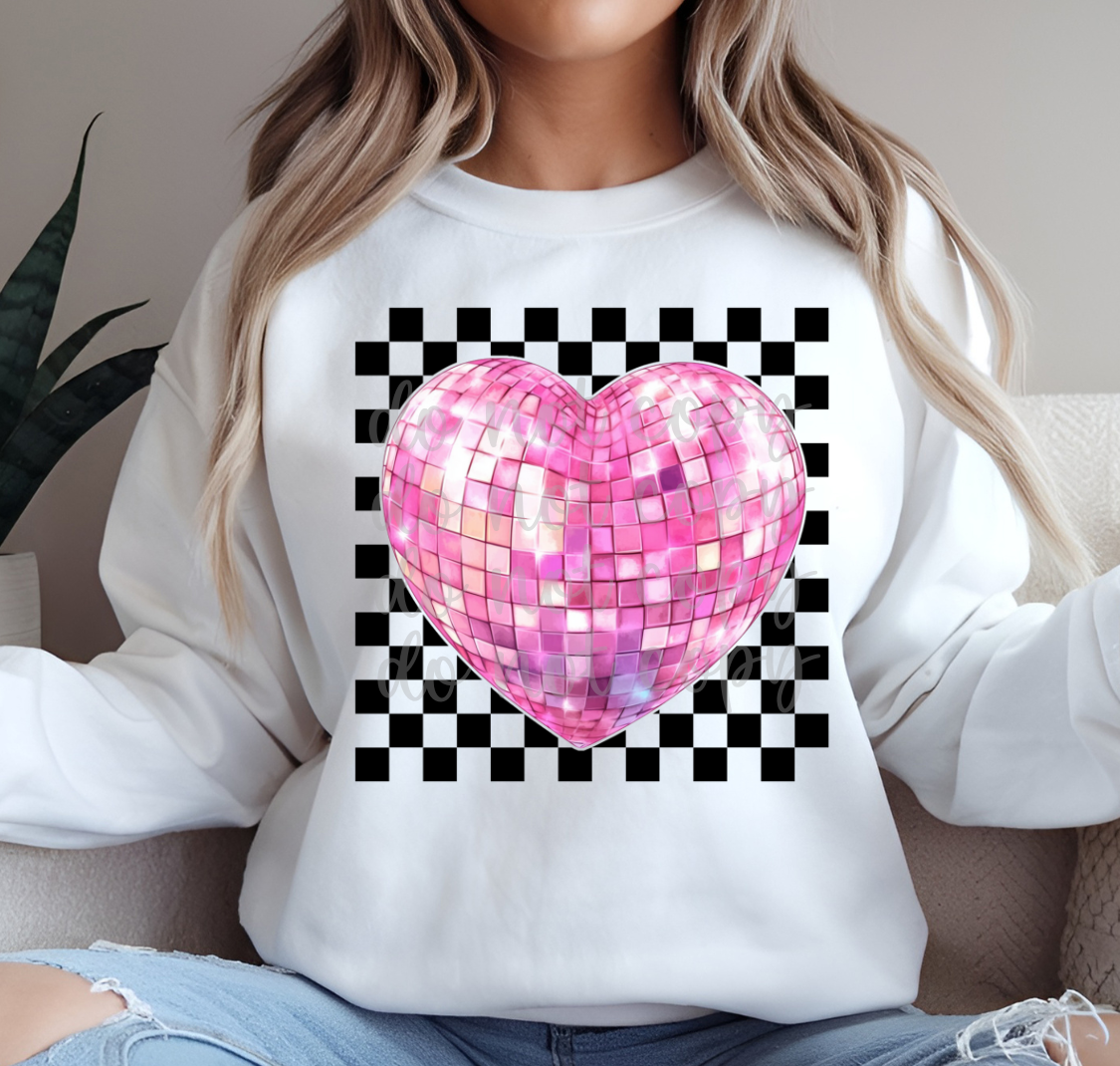 Disco Ball Heart Ball Checkered DTF Transfer Design