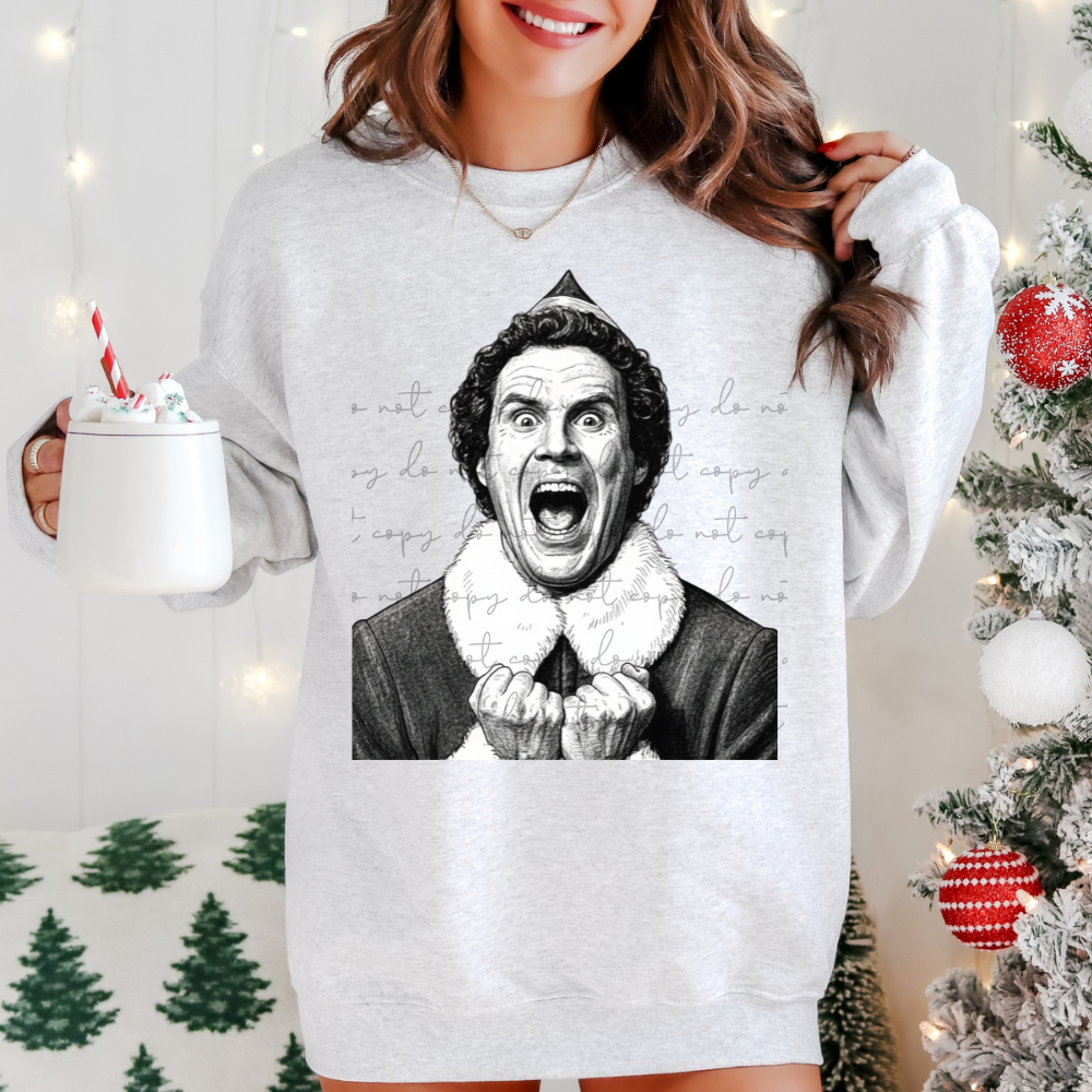 Buddy elf black and white line art DTF Transfer Design