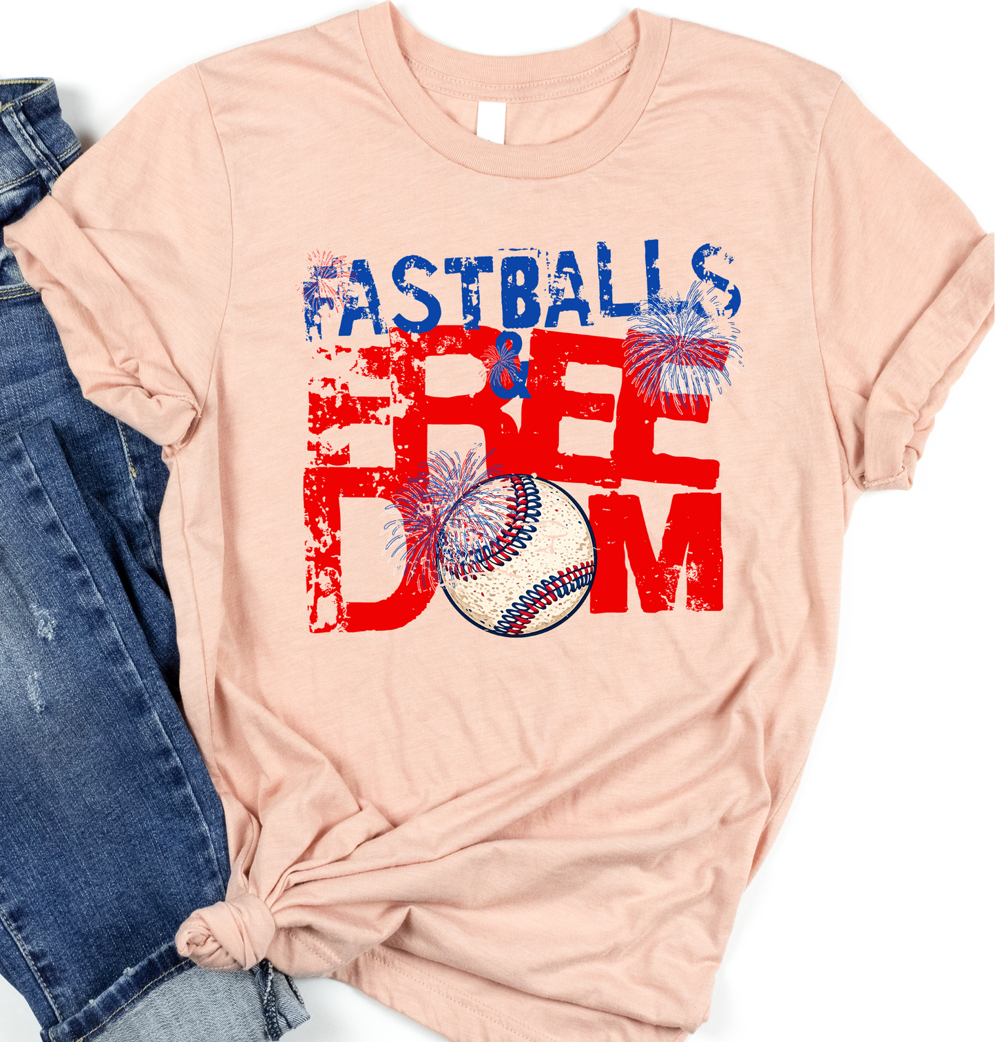 Fastballs & Freedom baseball DTF Transfer design