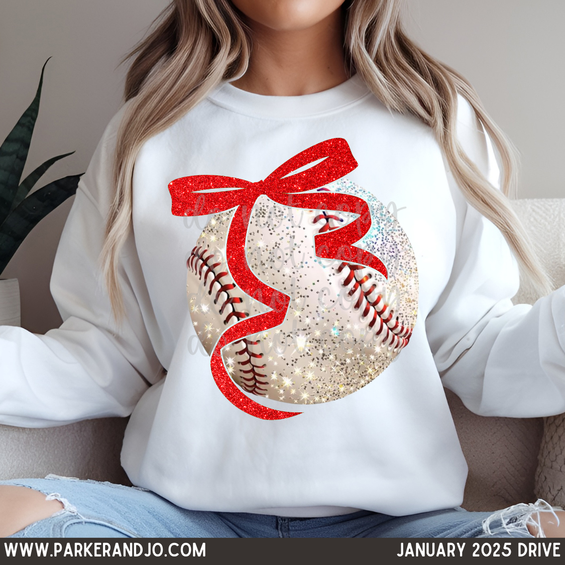 Faux Glitter baseball color bow DTF Transfer Design