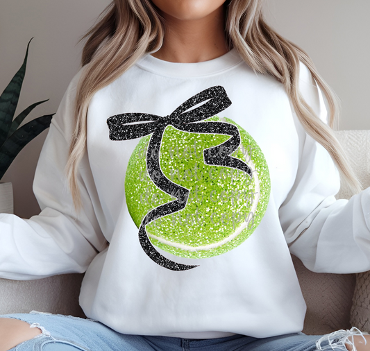Faux glitter tennis ball black bow DTF Transfer Design