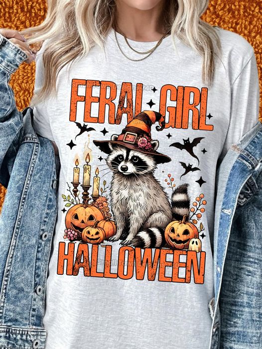 Feral Girl Halloween Racoon DTF Transfer Design