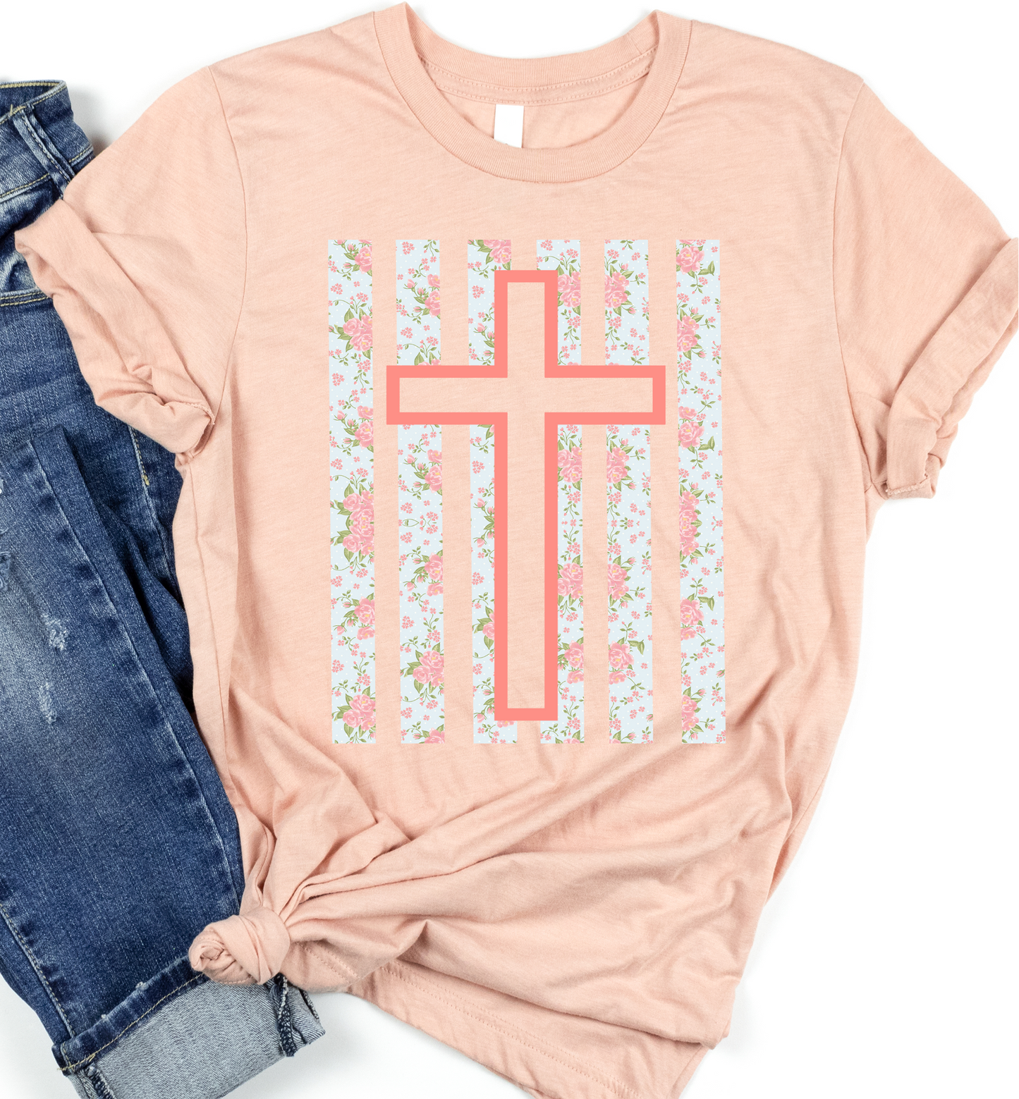 Floral stripe cross DTF Transfer Design