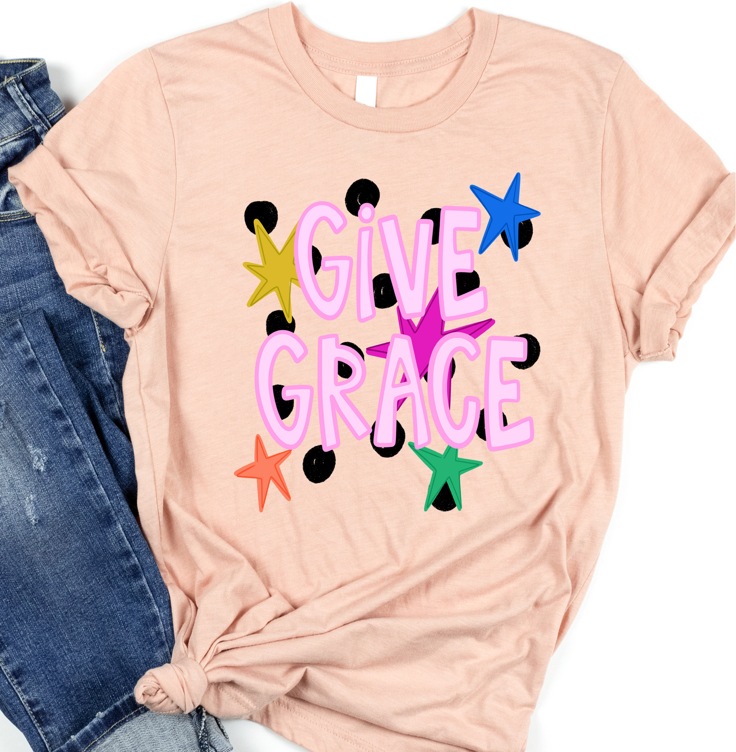 Give Grace stars and dots DTF Transfer Design