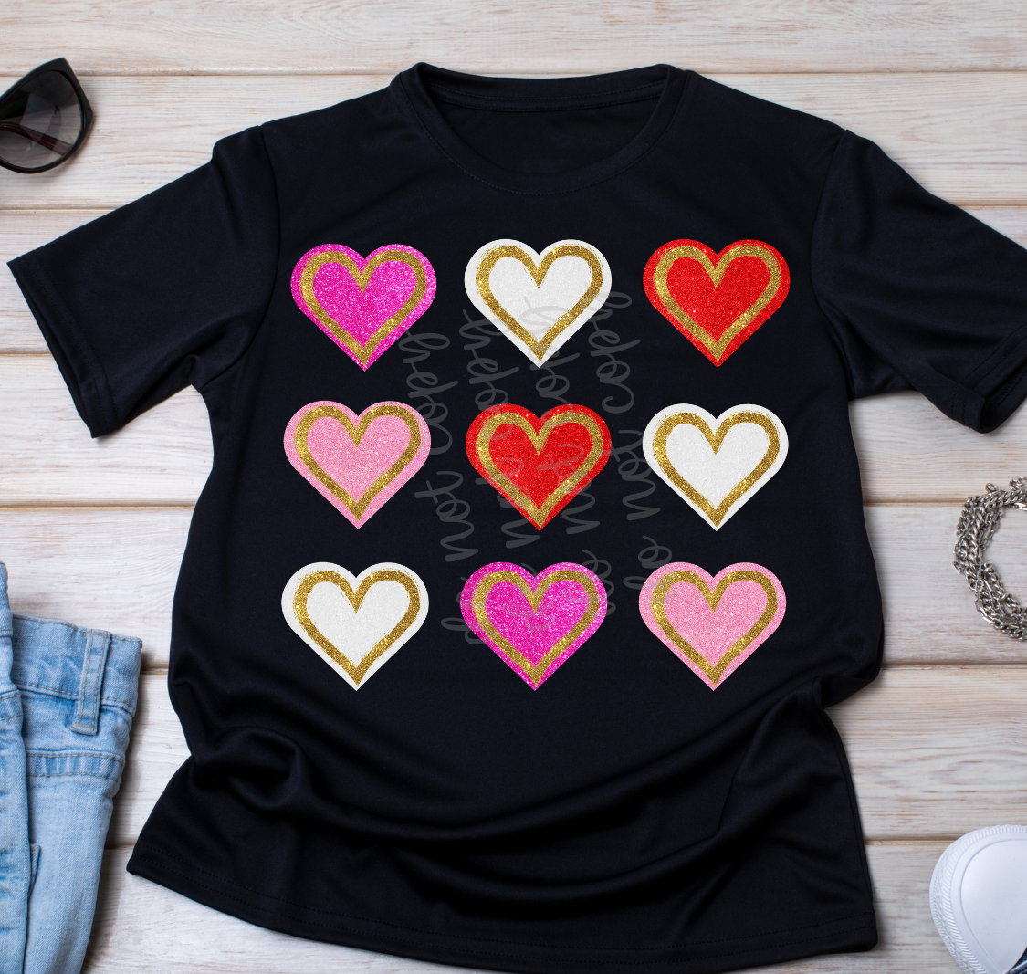 Glitter hearts stacked valentines DTF Transfer Design