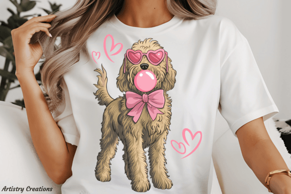 Golden doodle with glasses and bubble gum DTF Transfer Design CF