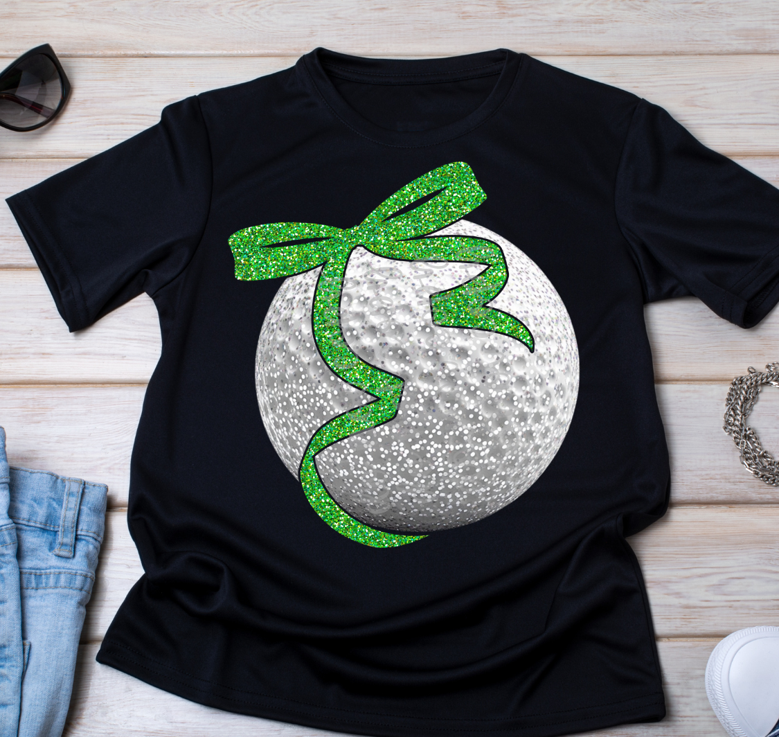 Faux glitter golf ball color bow DTF Transfer Design