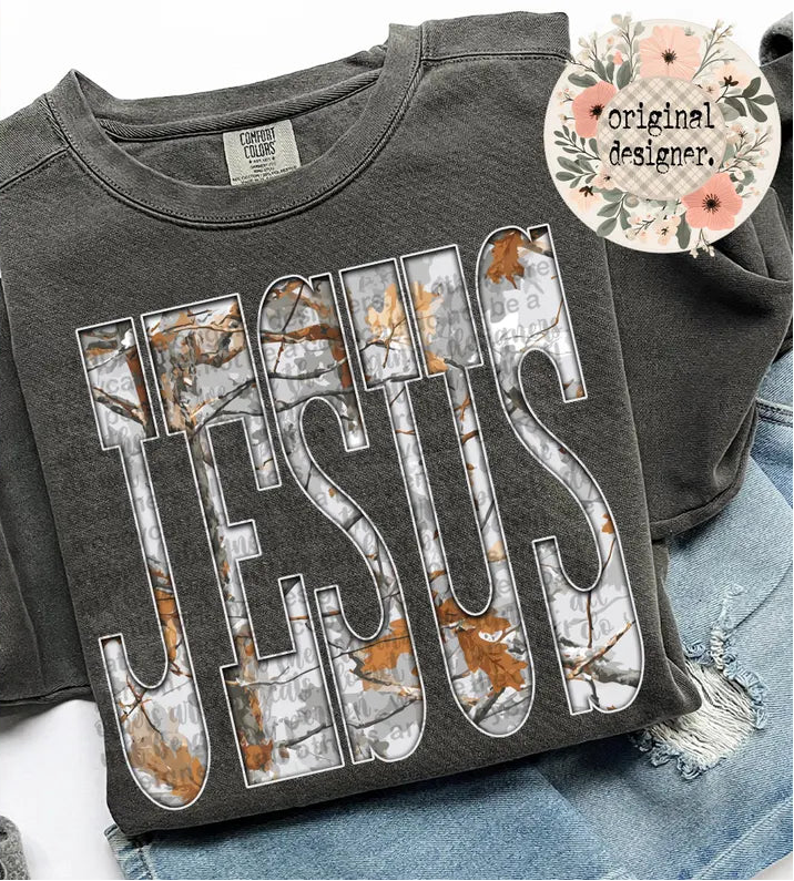 Gray Camo Jesus DTF Transfer Design