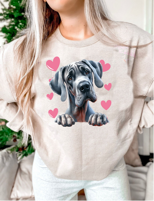 Great Dane with Hearts DTF Transfer Design