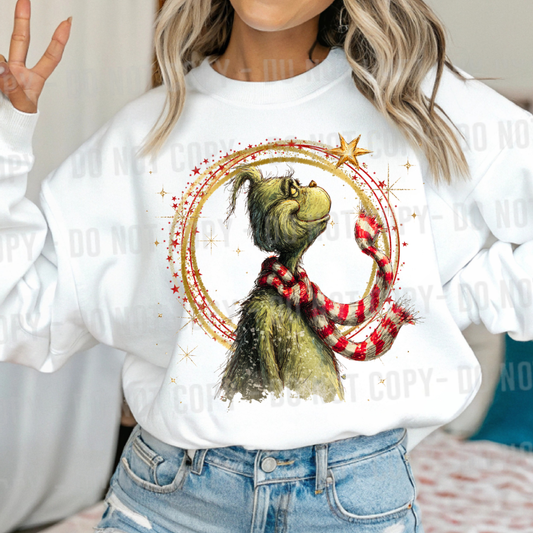 Grinch with stars looking up DTF Transfer Design