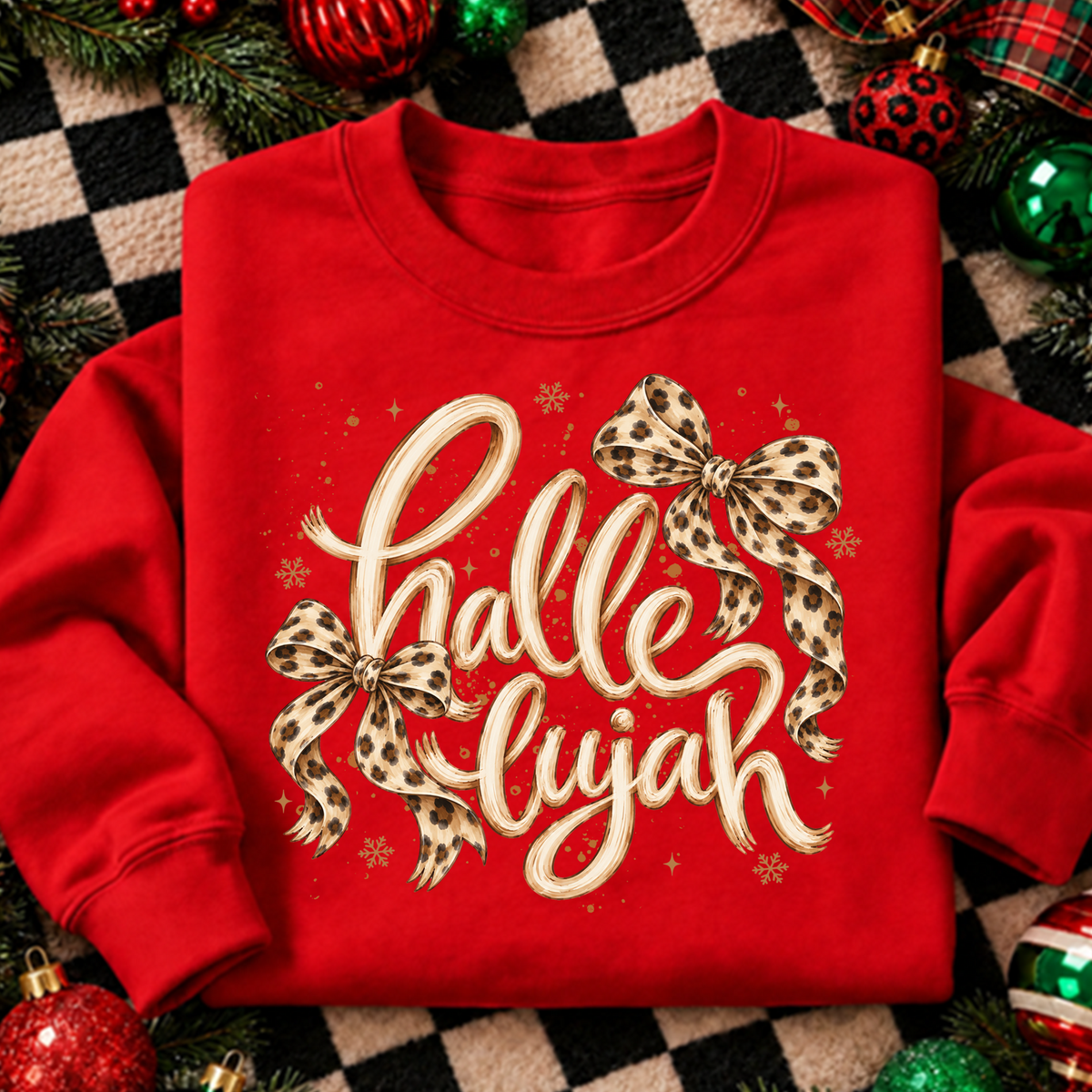 hallelujah bows and snowflakes cheetah DTF Transfer Design
