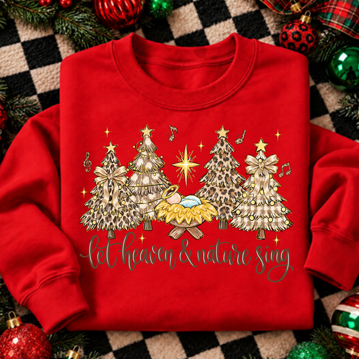 let heaven and nature sing  Leopard christmas trees DTF Transfer Design