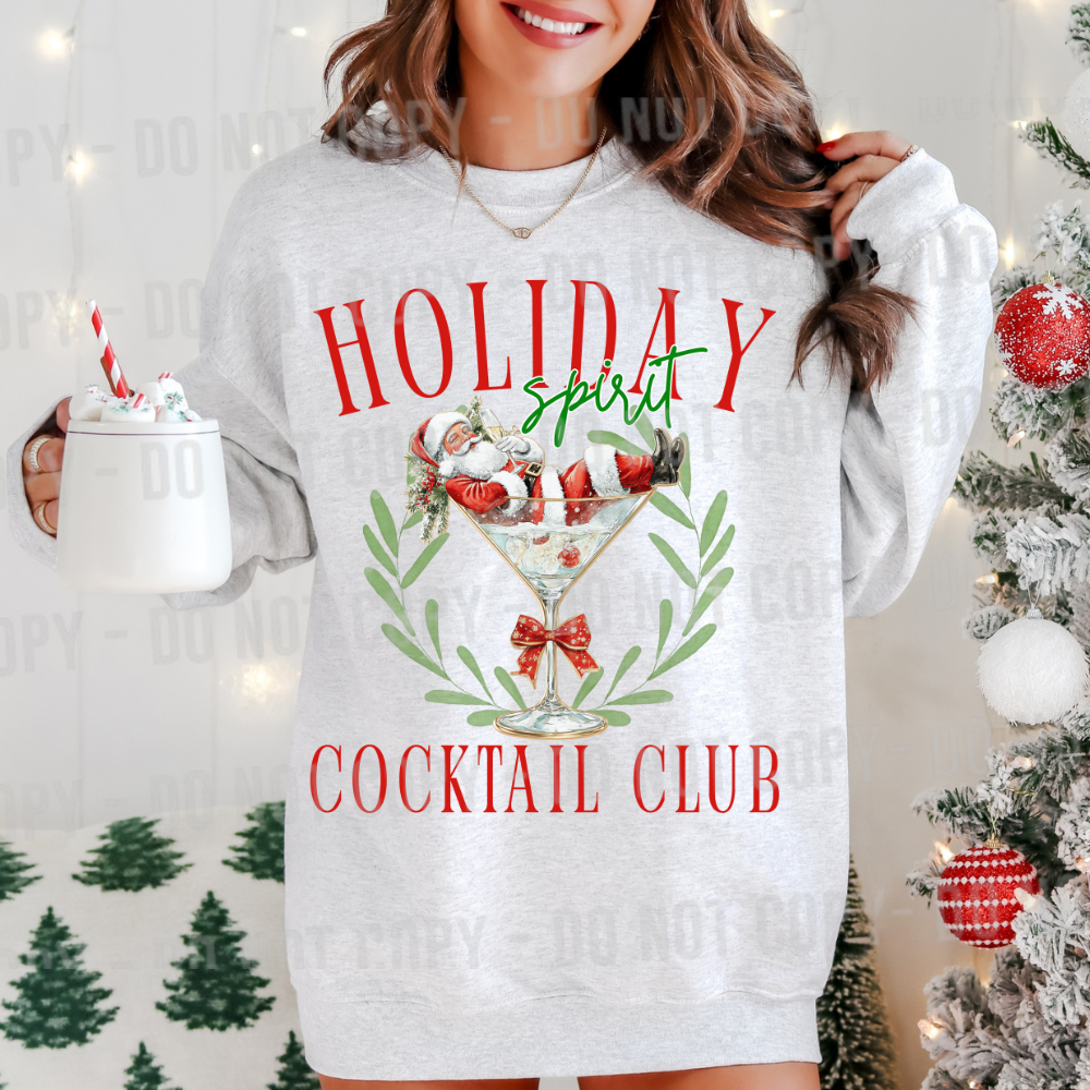Holiday Spirit Cocktail Club santa martini glass DTF Transfer Design