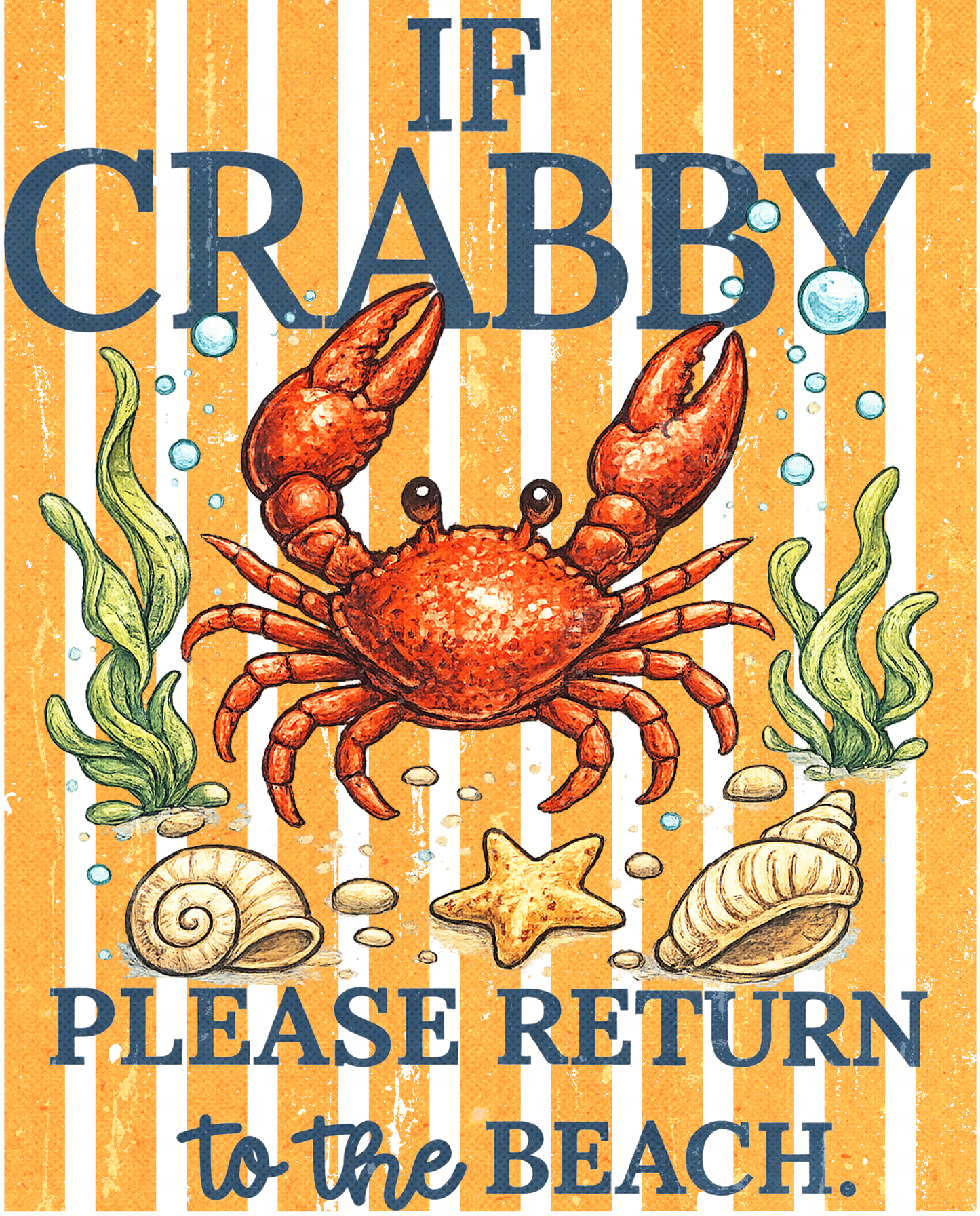 if crabby Please Return to the Beach Stripes1  DTF Transfer Design