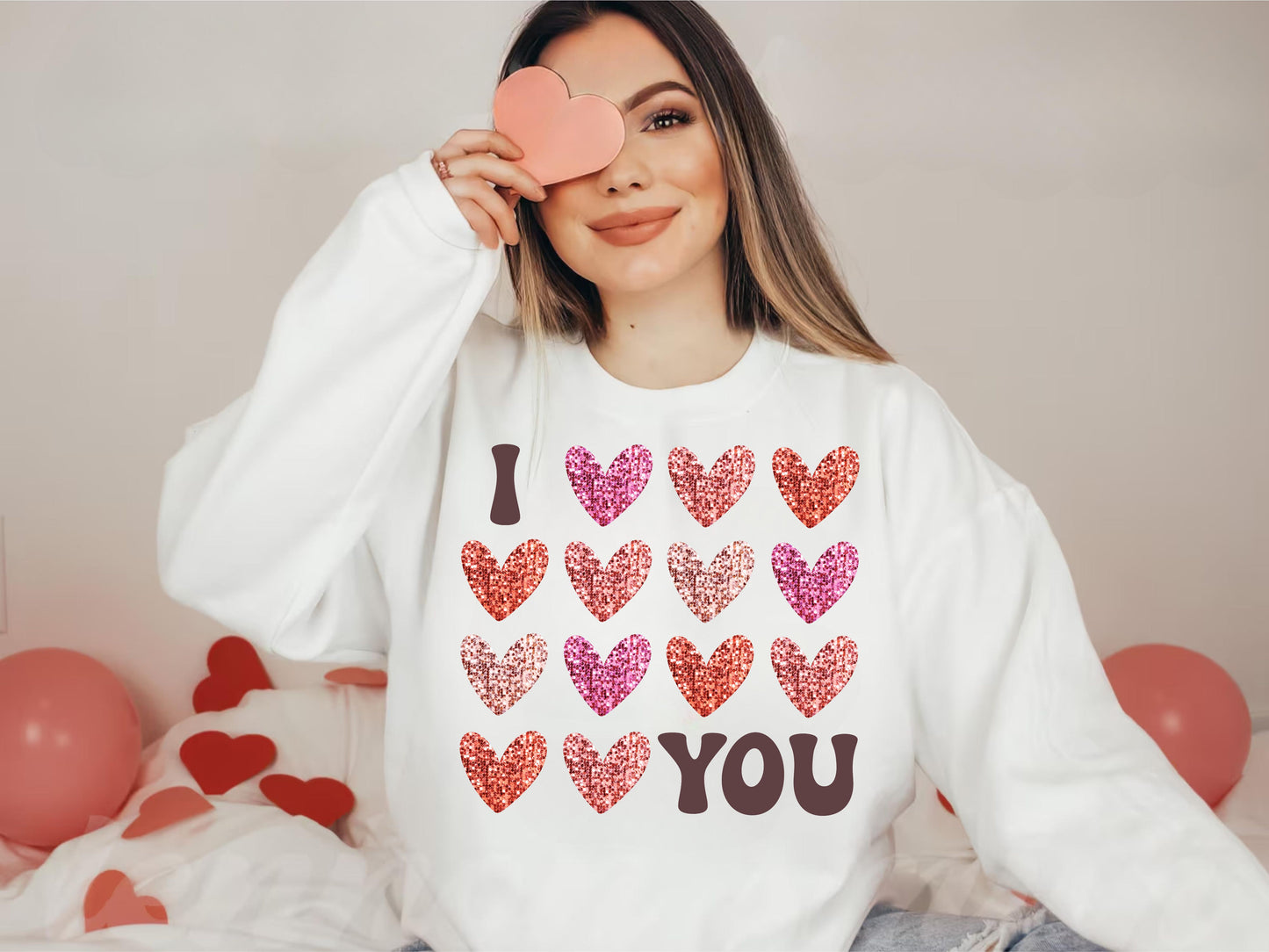 I Love you glitter hearts DTF Transfer Design
