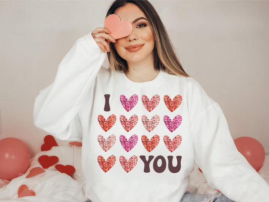 I Love you glitter hearts DTF Transfer Design