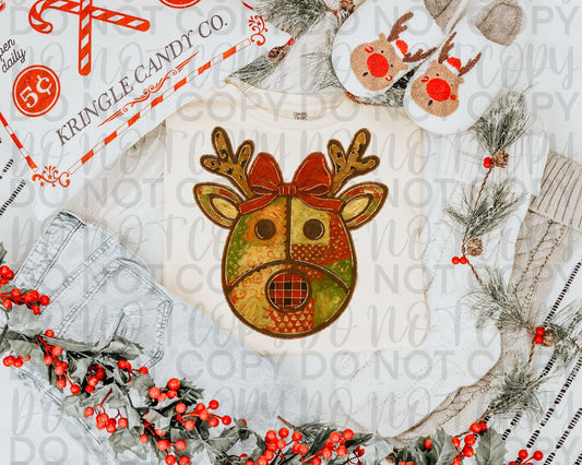 Impasto Patchwork Reindeer DTF Transfer Design