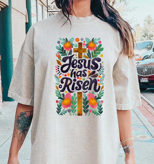 Jesus has Risen cross boho flowers DTF Transfer Design