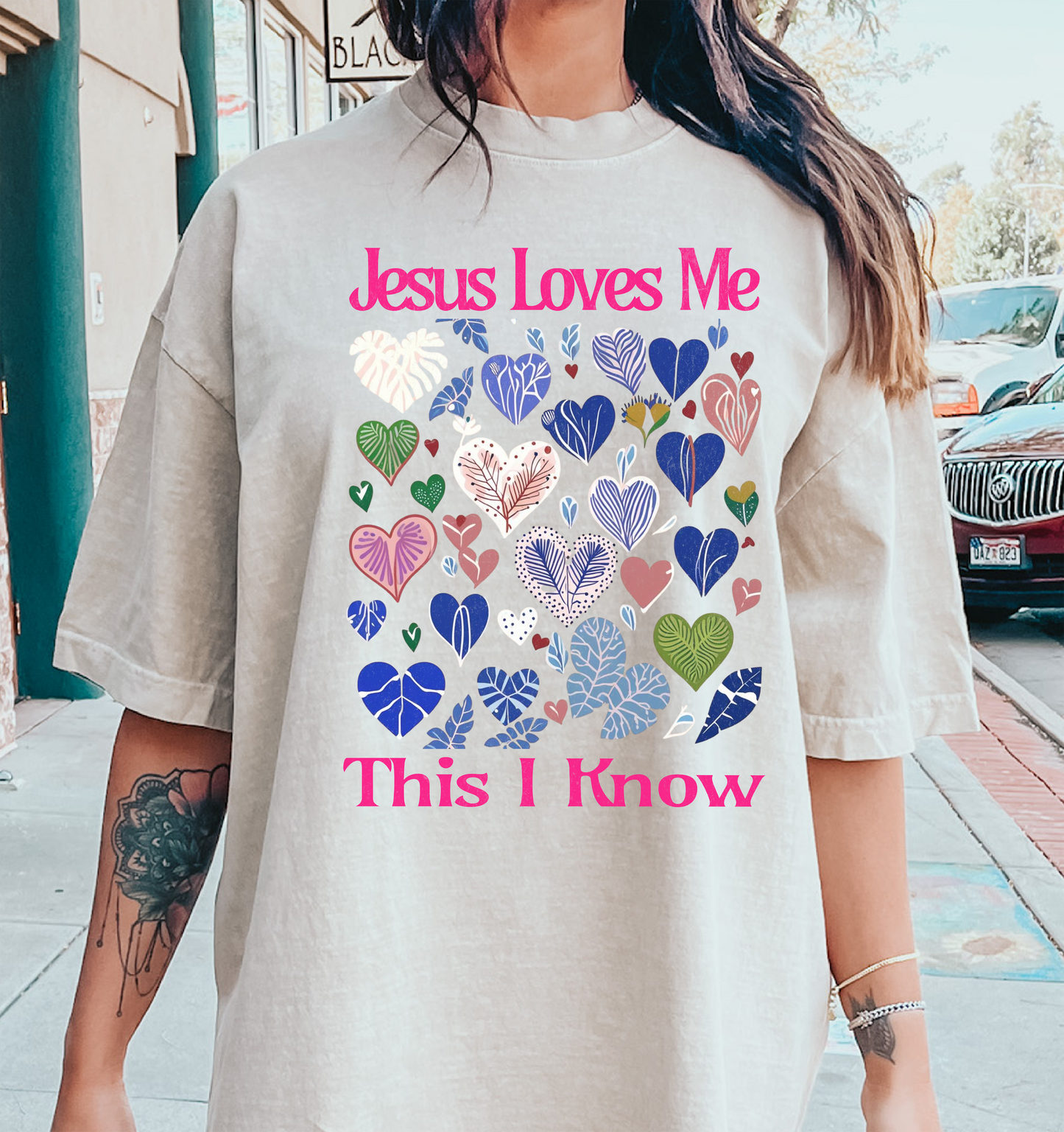 Jesus loves me this I know hearts DTF Transfer Design