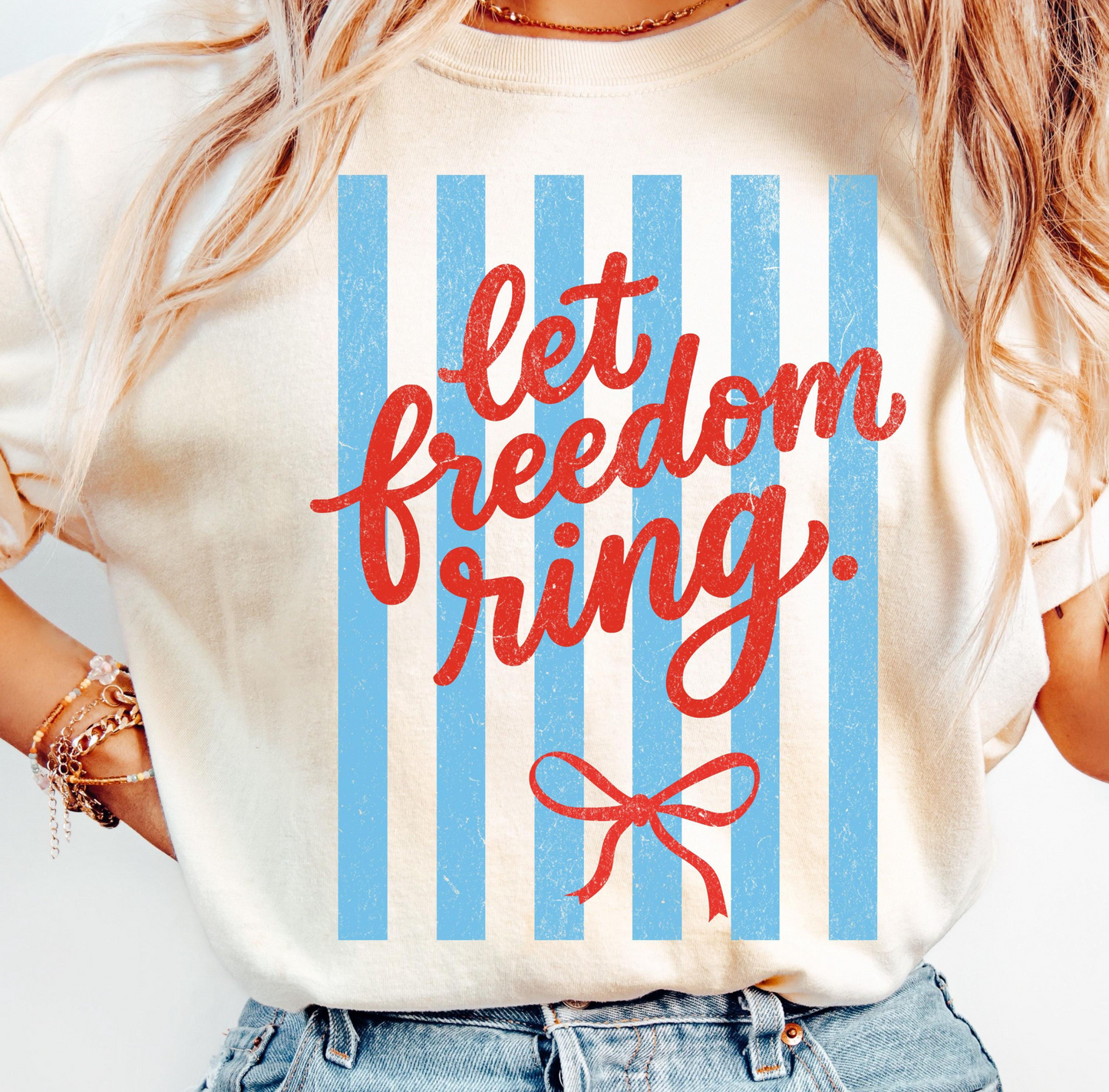 let freedom ring stripes dots DTF Transfer design