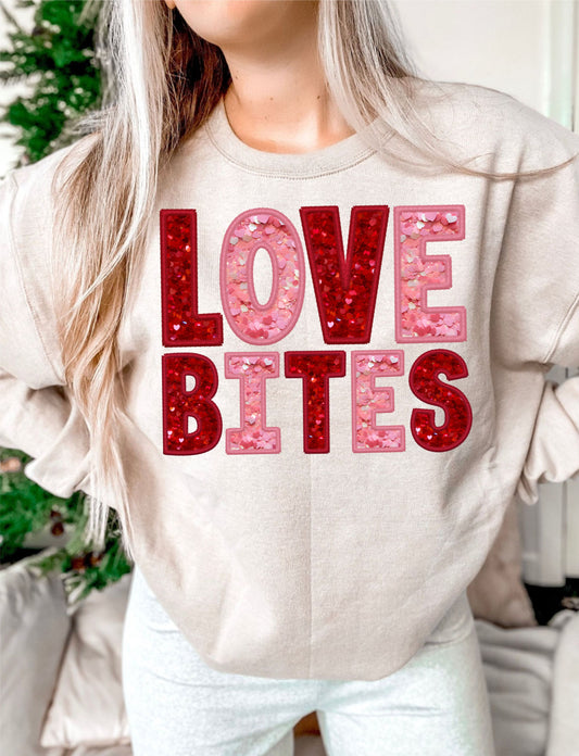 Love Bites red and pink Faux Sequin DTF Transfer Design ozan