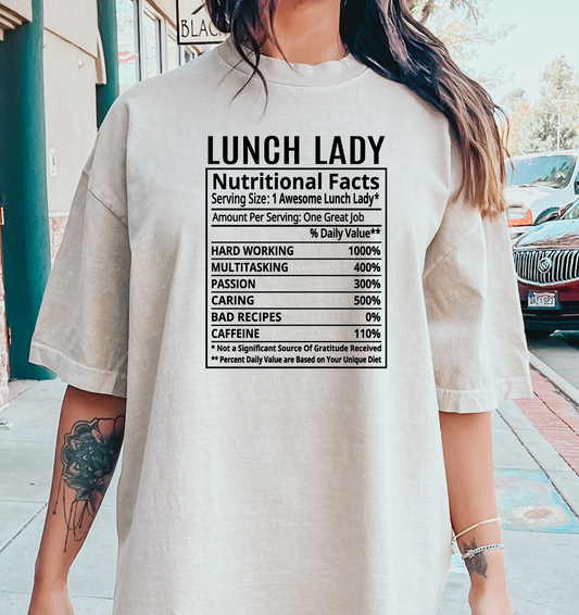 lunch lady nutritional Facts DTF Transfer Design