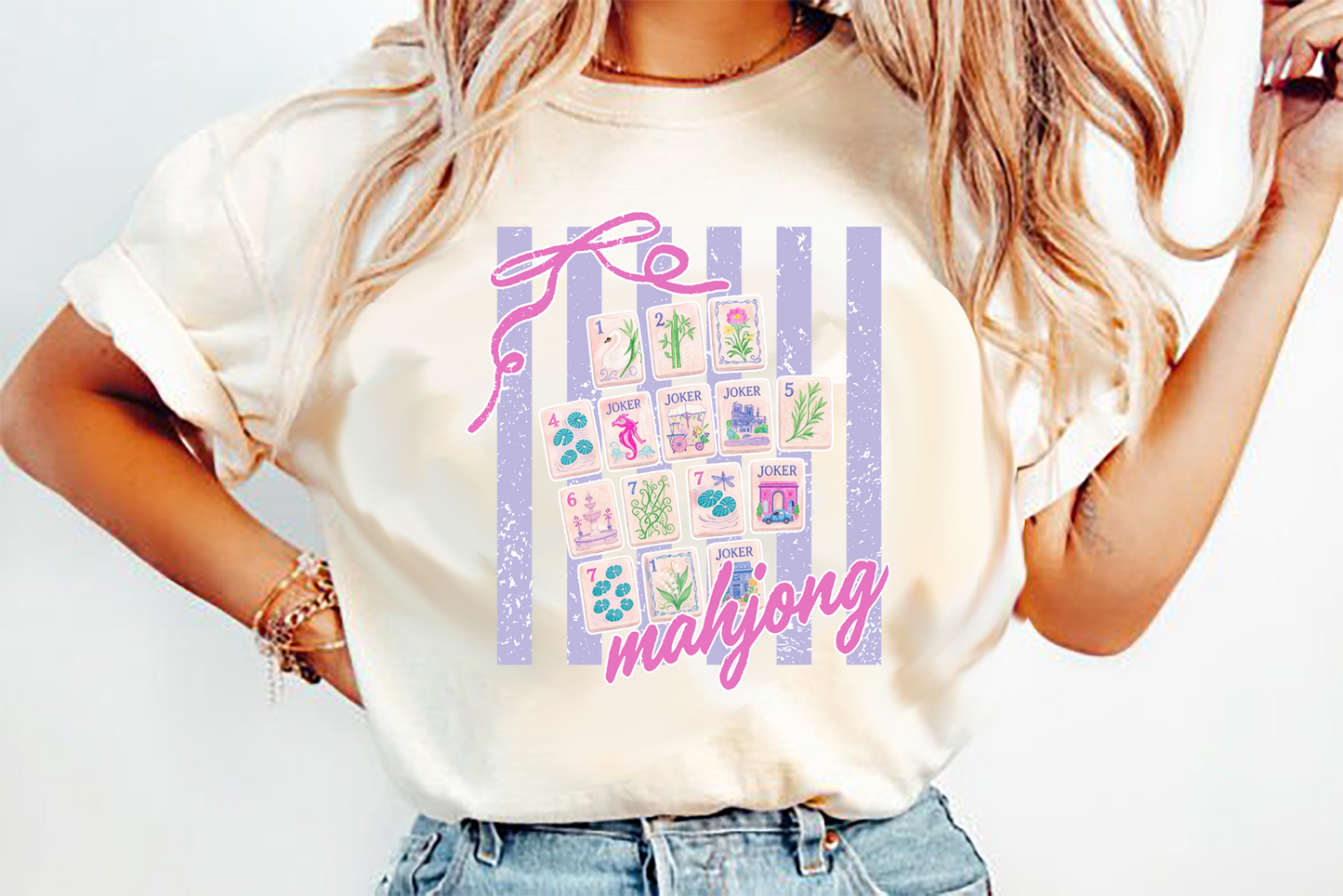 mahjong stripes bow DTF Transfer Design