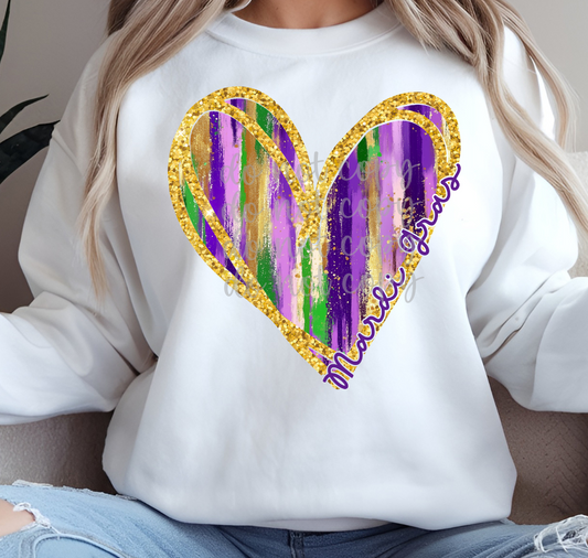 Mardi Gras heart wording DTF Transfer Design