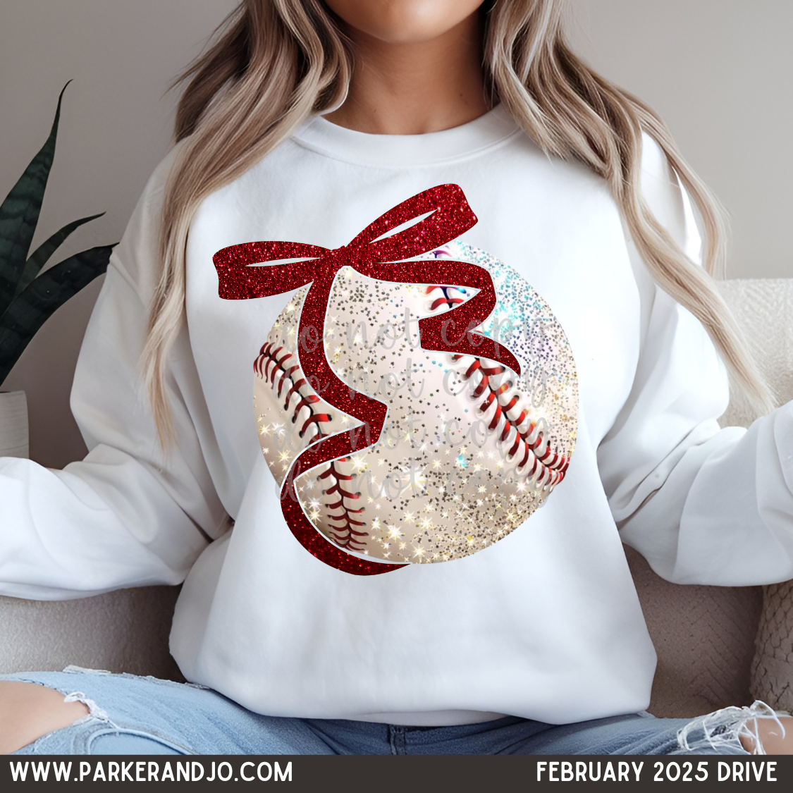 Faux Glitter baseball color bow DTF Transfer Design