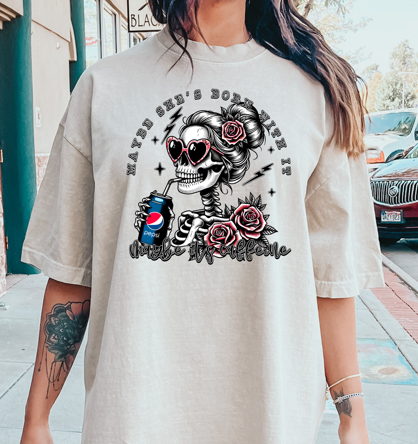 Maybe she's born with it maybe its caffeine DTF Transfer Design