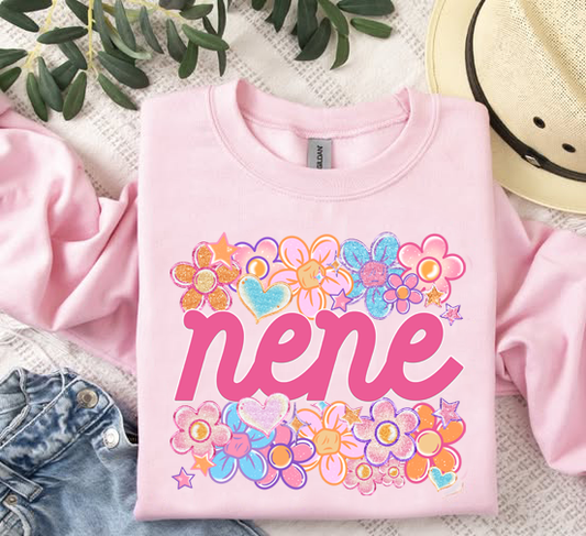 Nene Floral Heart Family Names DTF Transfer Design