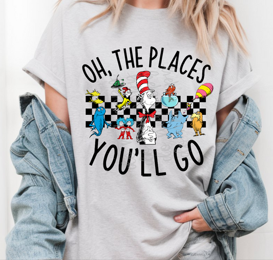 Oh the Places You'll Go checkered DTF Transfer Design