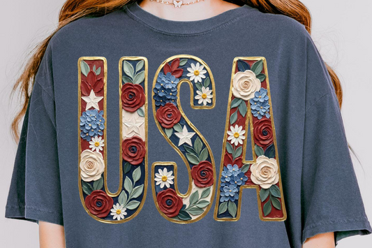 painted usa floral  DTF Transfer design