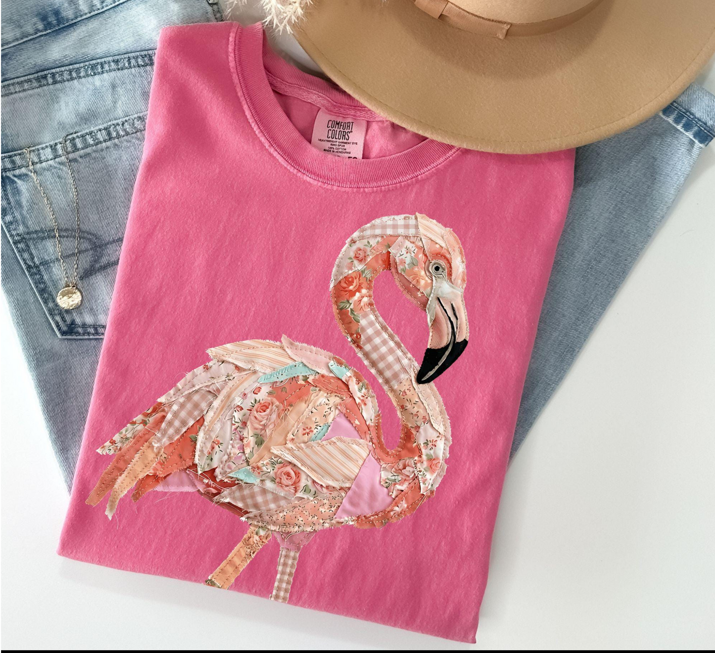 patchwork flamingo DTF Transfer Design