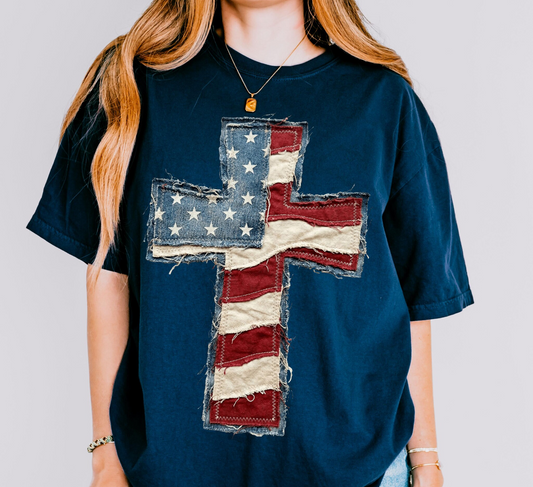 patchwork usa cross DTF Transfer design