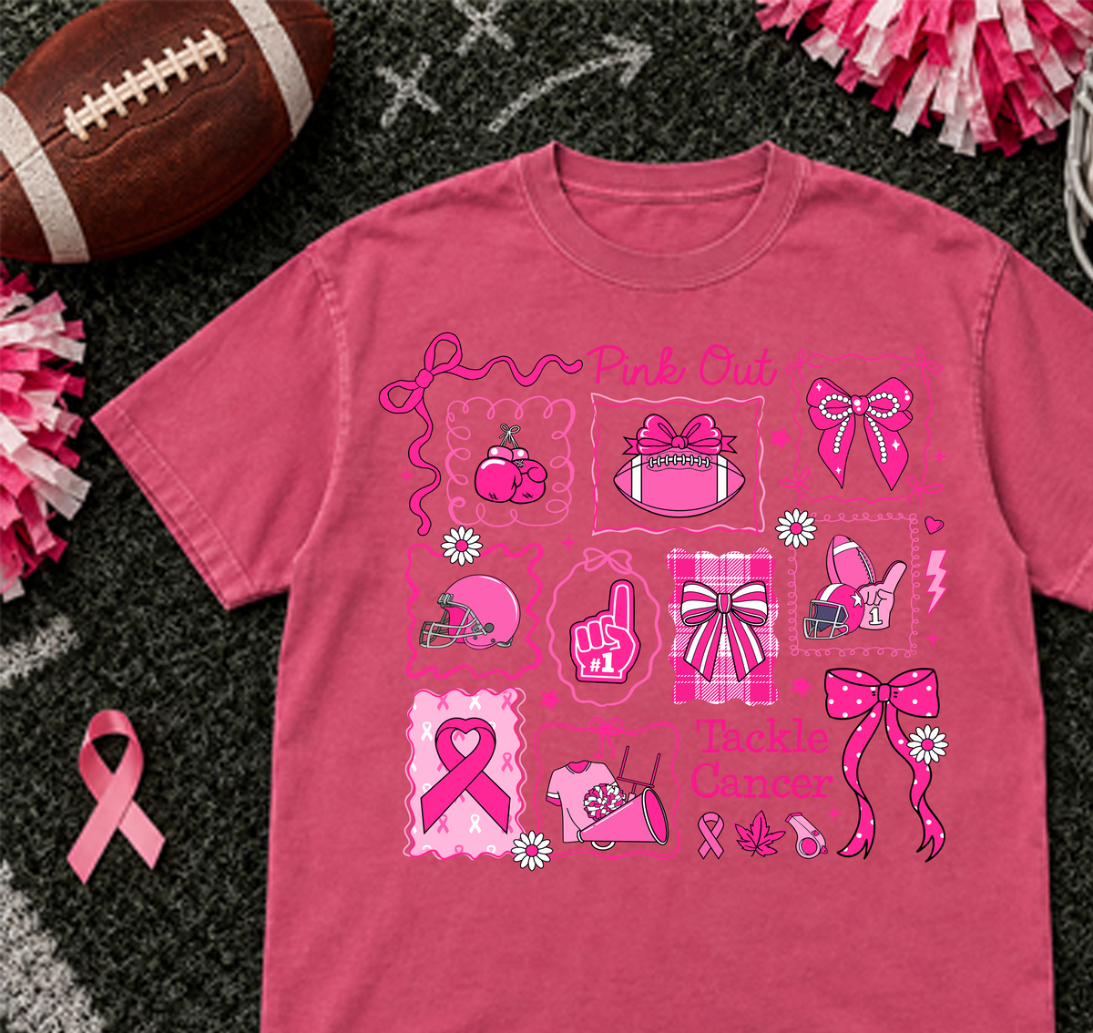 pink out tackle cancer stamps DTF Transfer Design