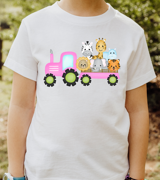 Pink zoo tractor DTF Transfer Design