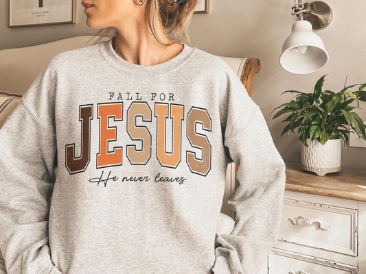 Fall for Jesus he never Leaves colorful DTF Transfer Design