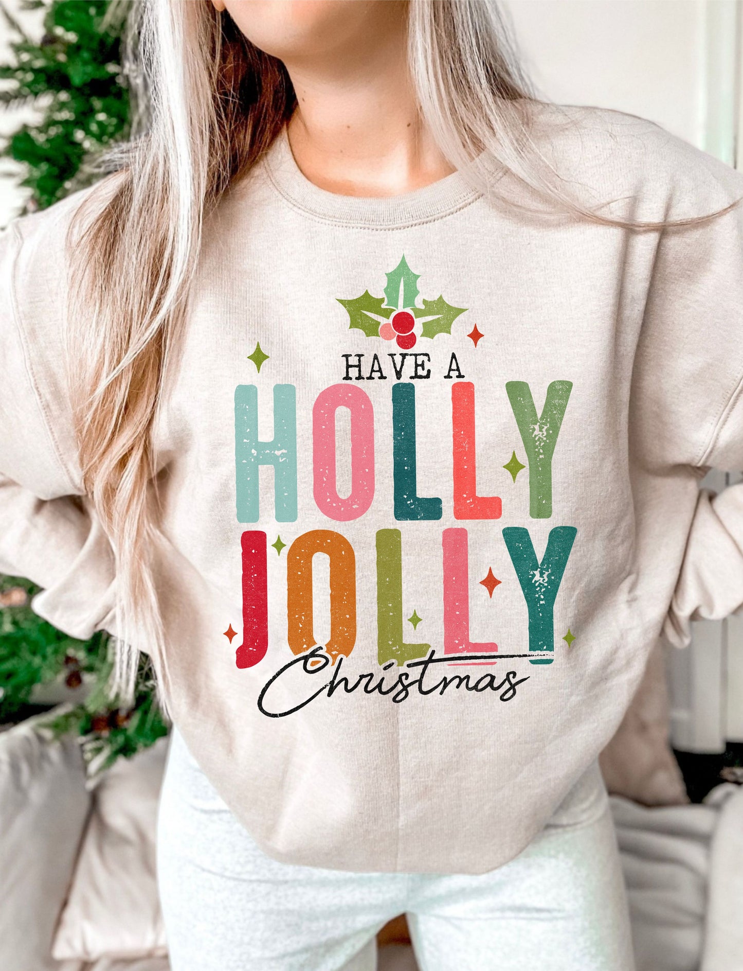 Have a Holly Jolly Christmas Holly leaves DTF Transfer Design