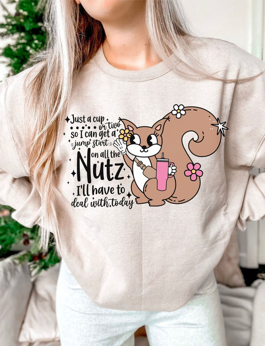 Just a Cup or two to Jumpstart on all the Nutz Squirrel DTF Transfer Design